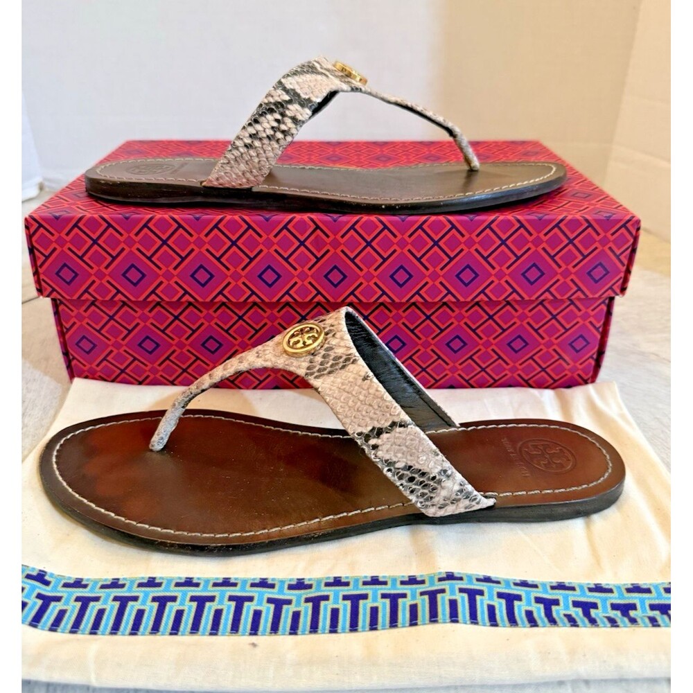 Tory Burch Cameron Python Leather Flip Flop Thong Sandals Size 10 & Dust Bag